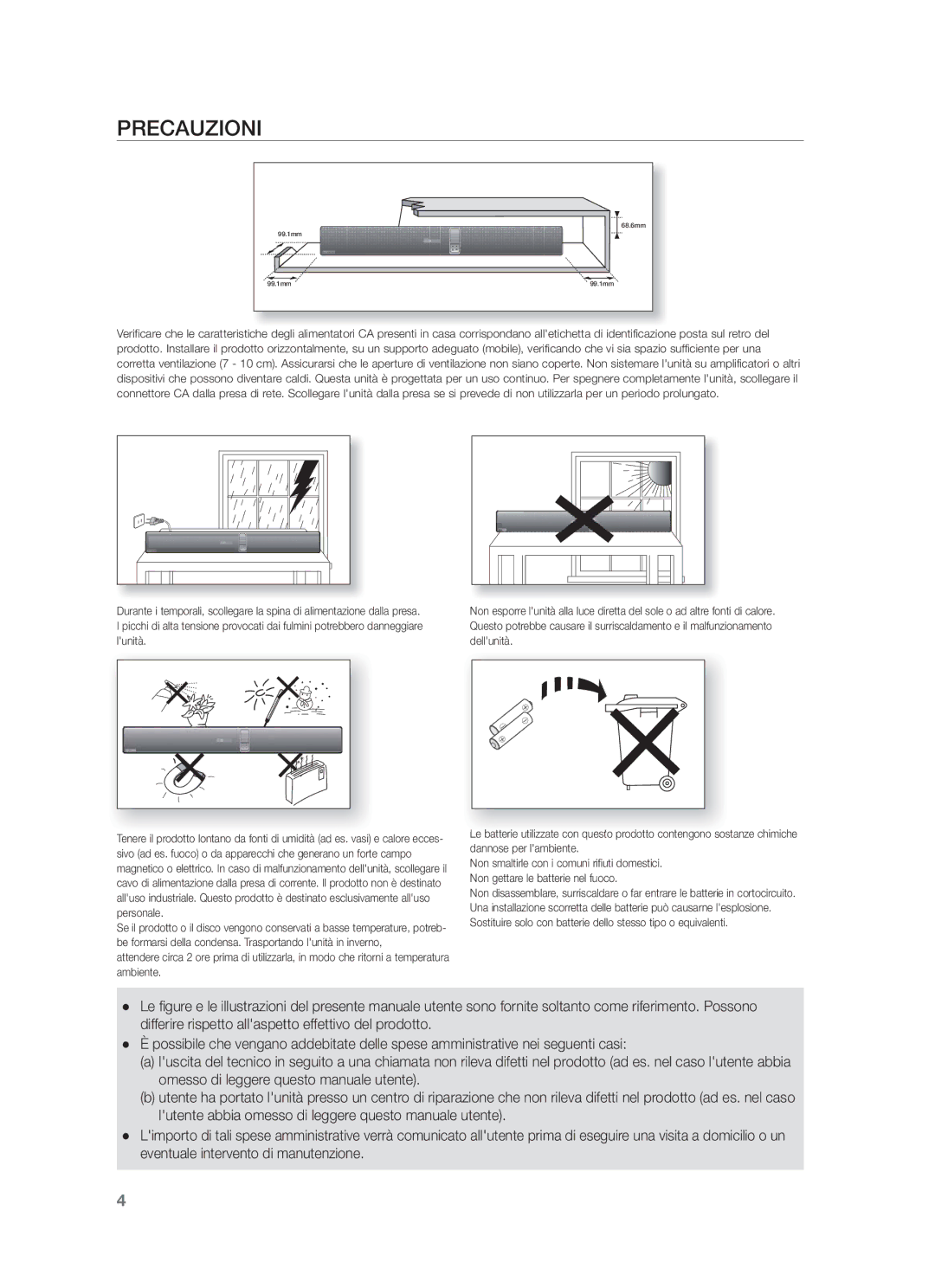 Samsung HW-F751/ZF, HW-F750/EN, HW-F750/ZF manual Precauzioni 