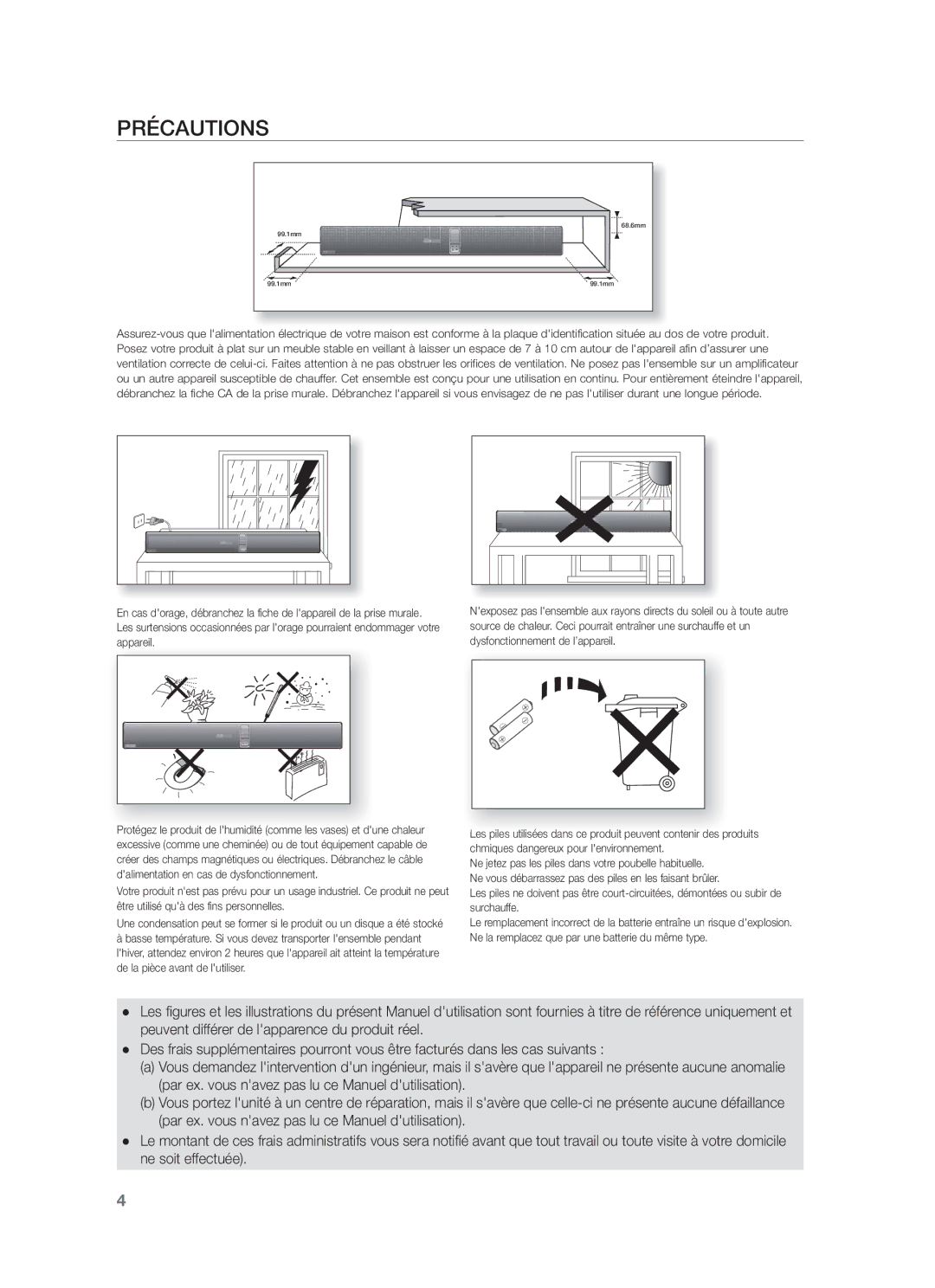 Samsung HW-F750/ZF, HW-F750/EN, HW-F751/ZF manual Précautions 