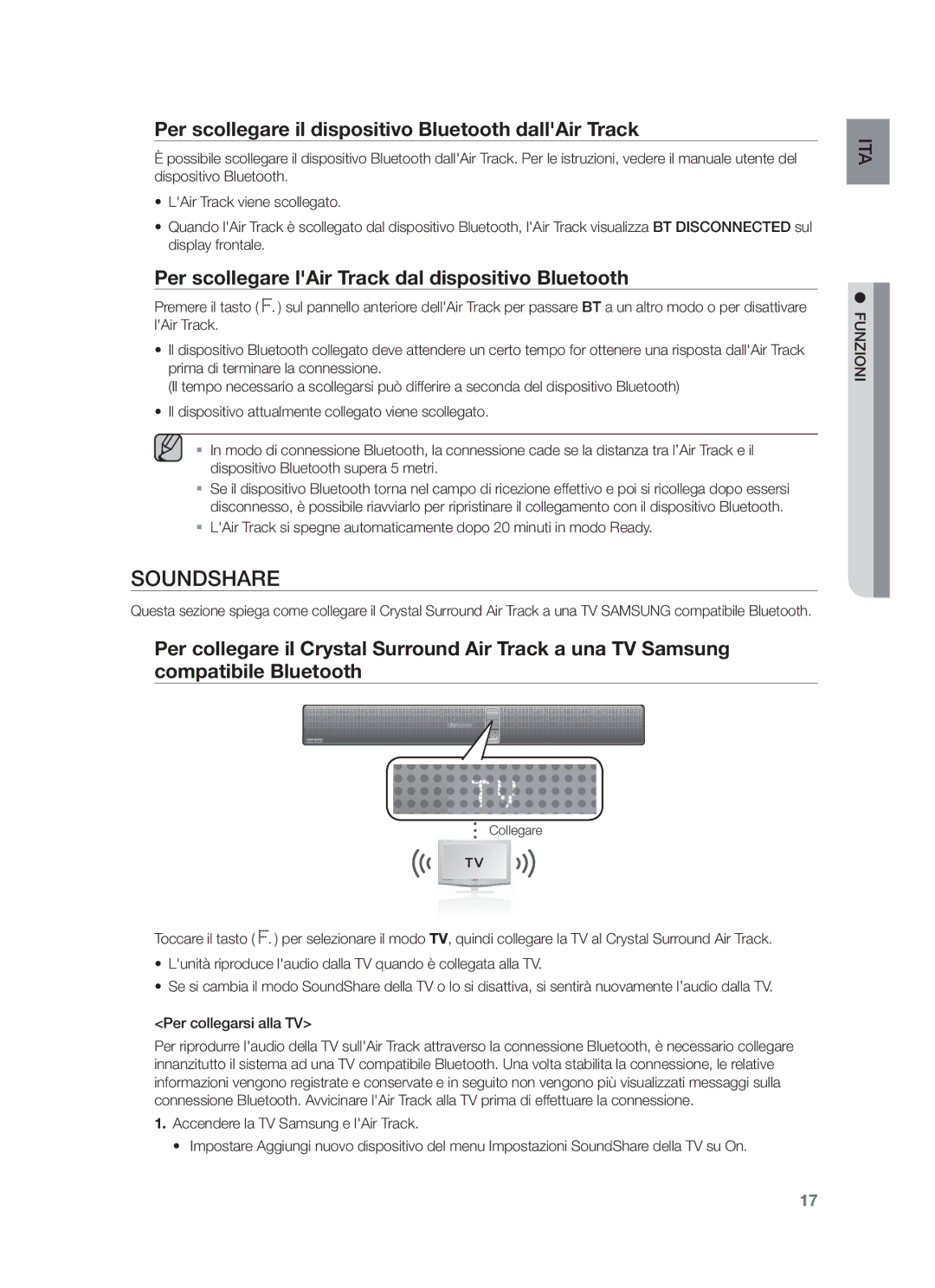 Samsung HW-F750/EN, HW-F750/ZF, HW-F751/ZF manual Per scollegare il dispositivo Bluetooth dallAir Track 