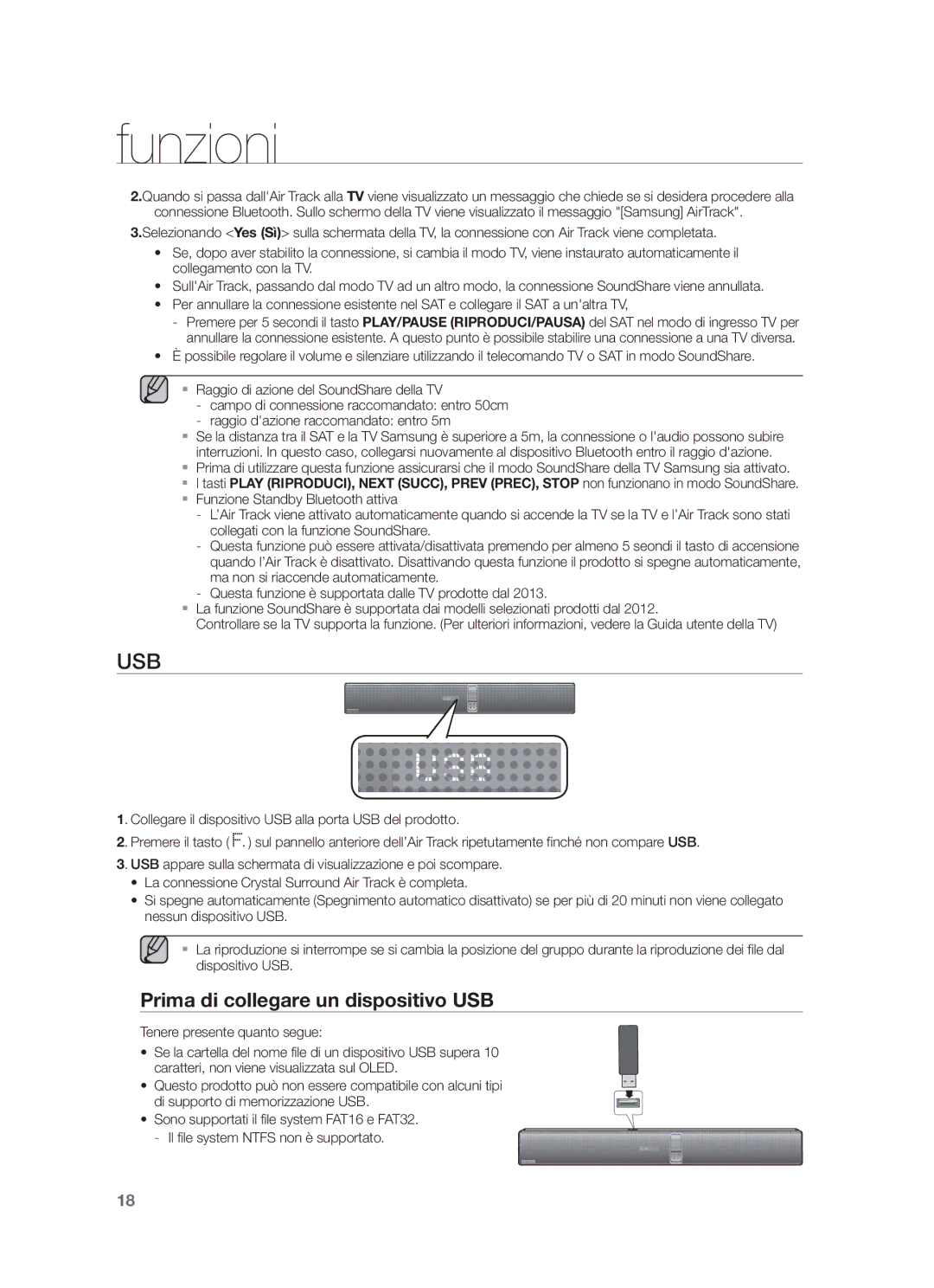 Samsung HW-F750/ZF, HW-F750/EN, HW-F751/ZF manual Usb, Prima di collegare un dispositivo USB 