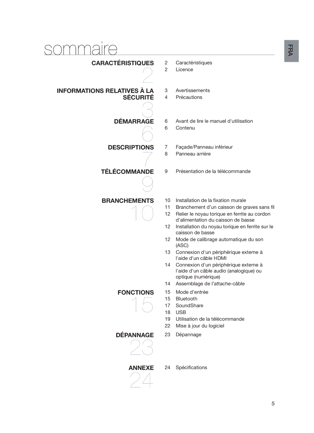 Samsung HW-F751/ZF, HW-F750/EN, HW-F750/ZF manual Sommaire, Caractéristiques 2 Caractéristiques 2 2 Licence 