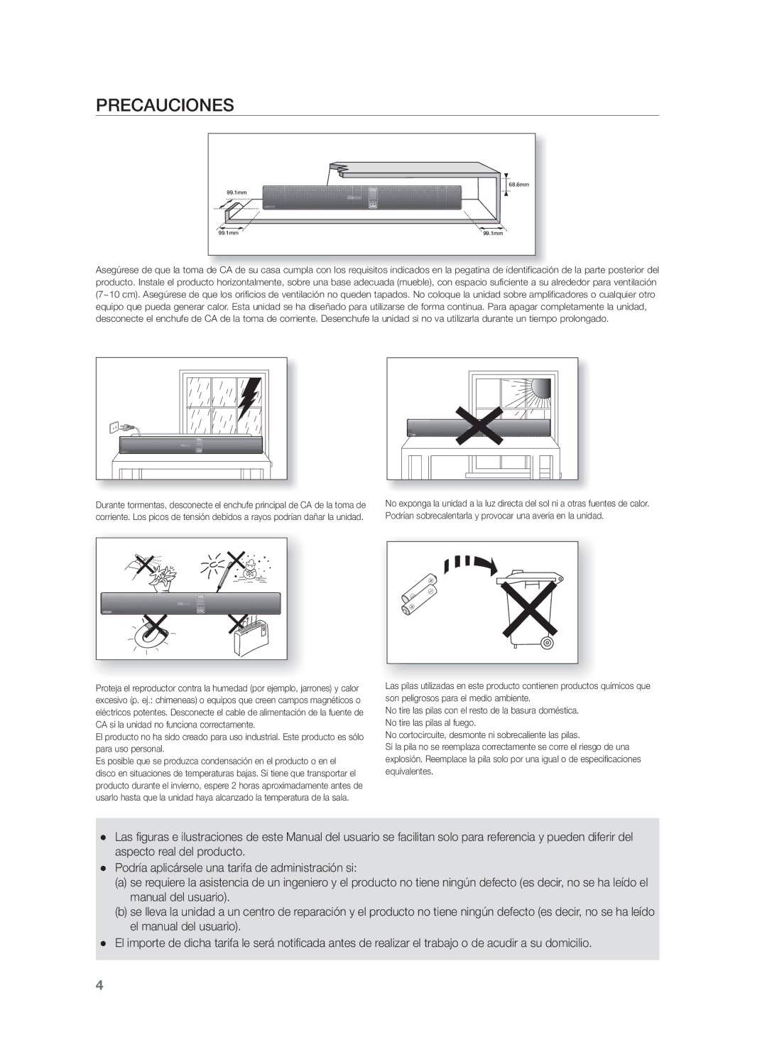 Samsung HW-F750/EN, HW-F750/ZF, HW-F751/ZF manual Precauciones 