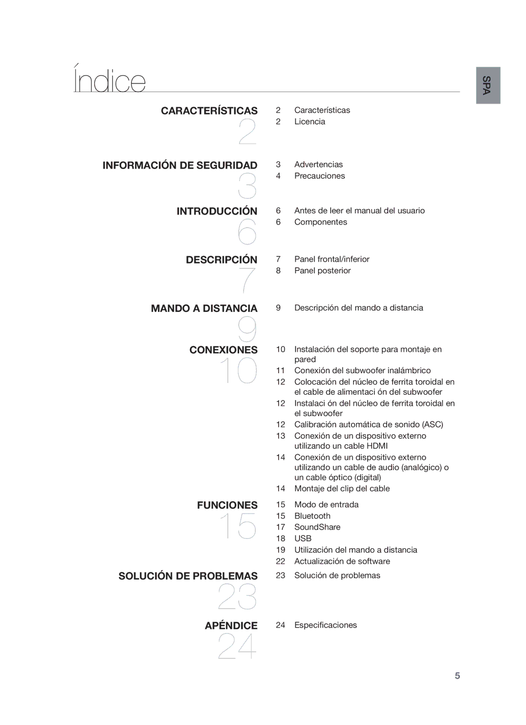 Samsung HW-F750/ZF, HW-F750/EN, HW-F751/ZF manual Índice, Características 2 Características 2 2 Licencia 