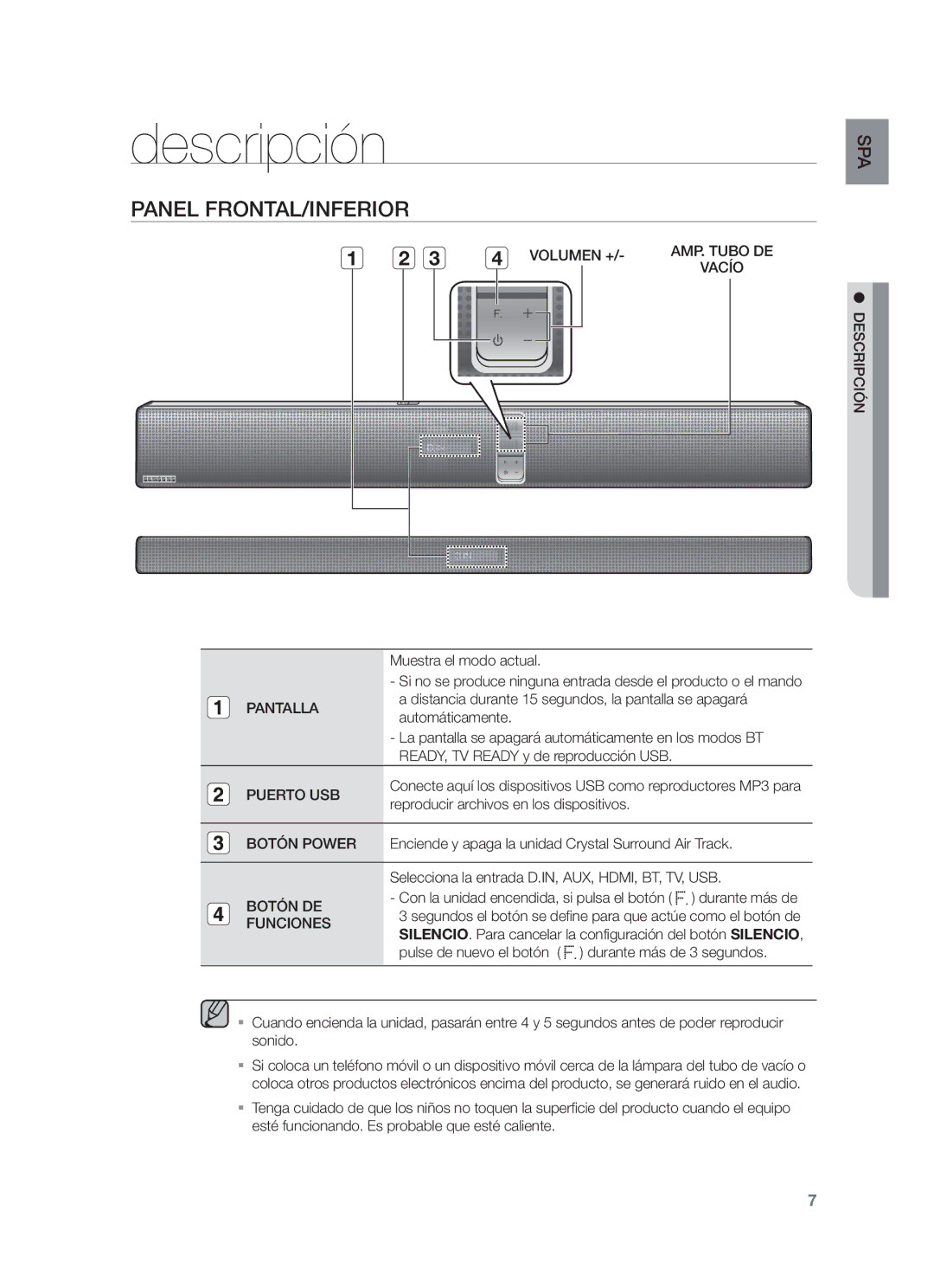 Samsung HW-F750/EN, HW-F750/ZF, HW-F751/ZF manual Descripción, Panel FRONTAL/INFERIOR 