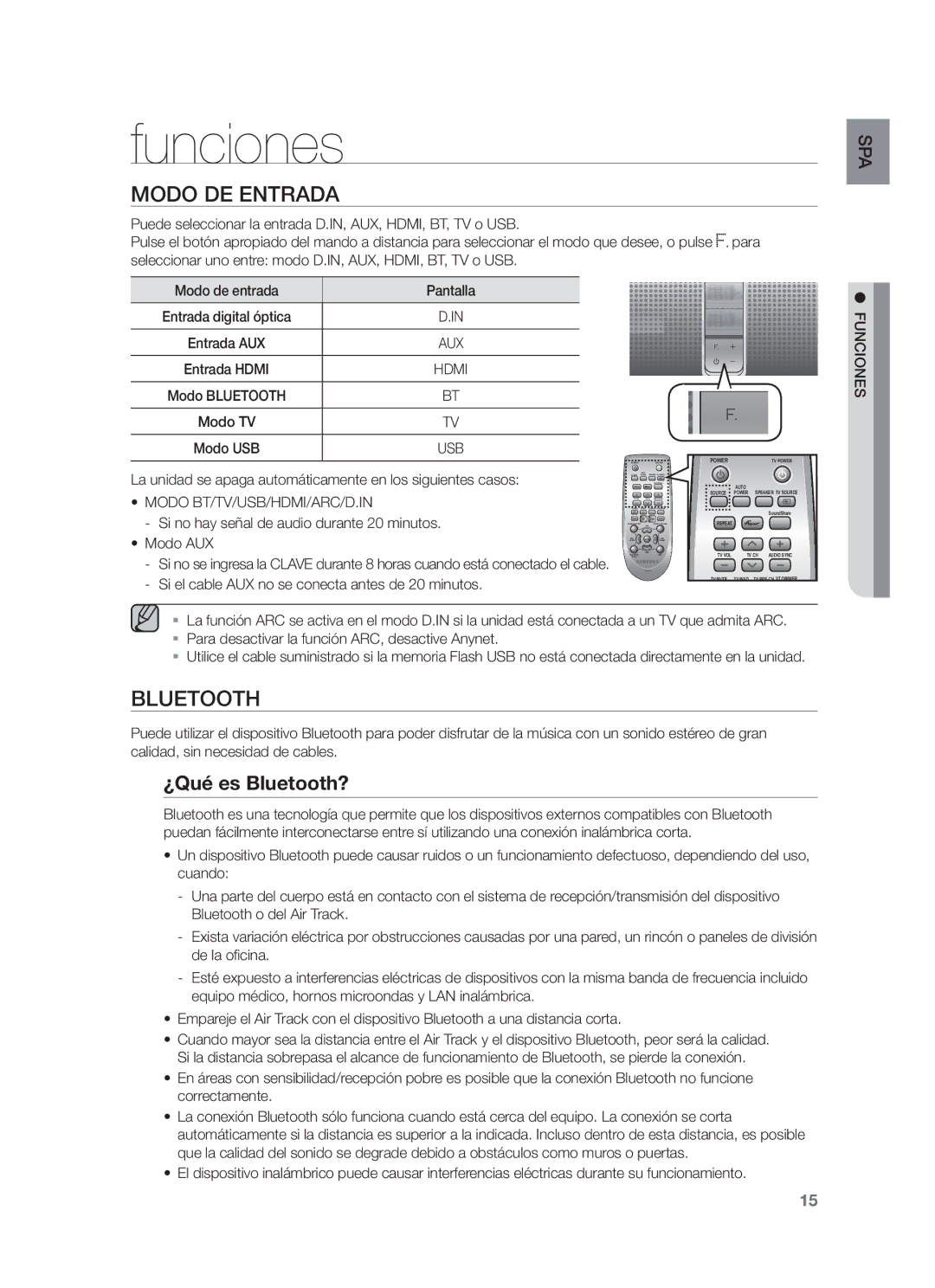 Samsung HW-F751/ZF, HW-F750/EN, HW-F750/ZF manual Funciones, Modo DE Entrada, ¿Qué es Bluetooth? 