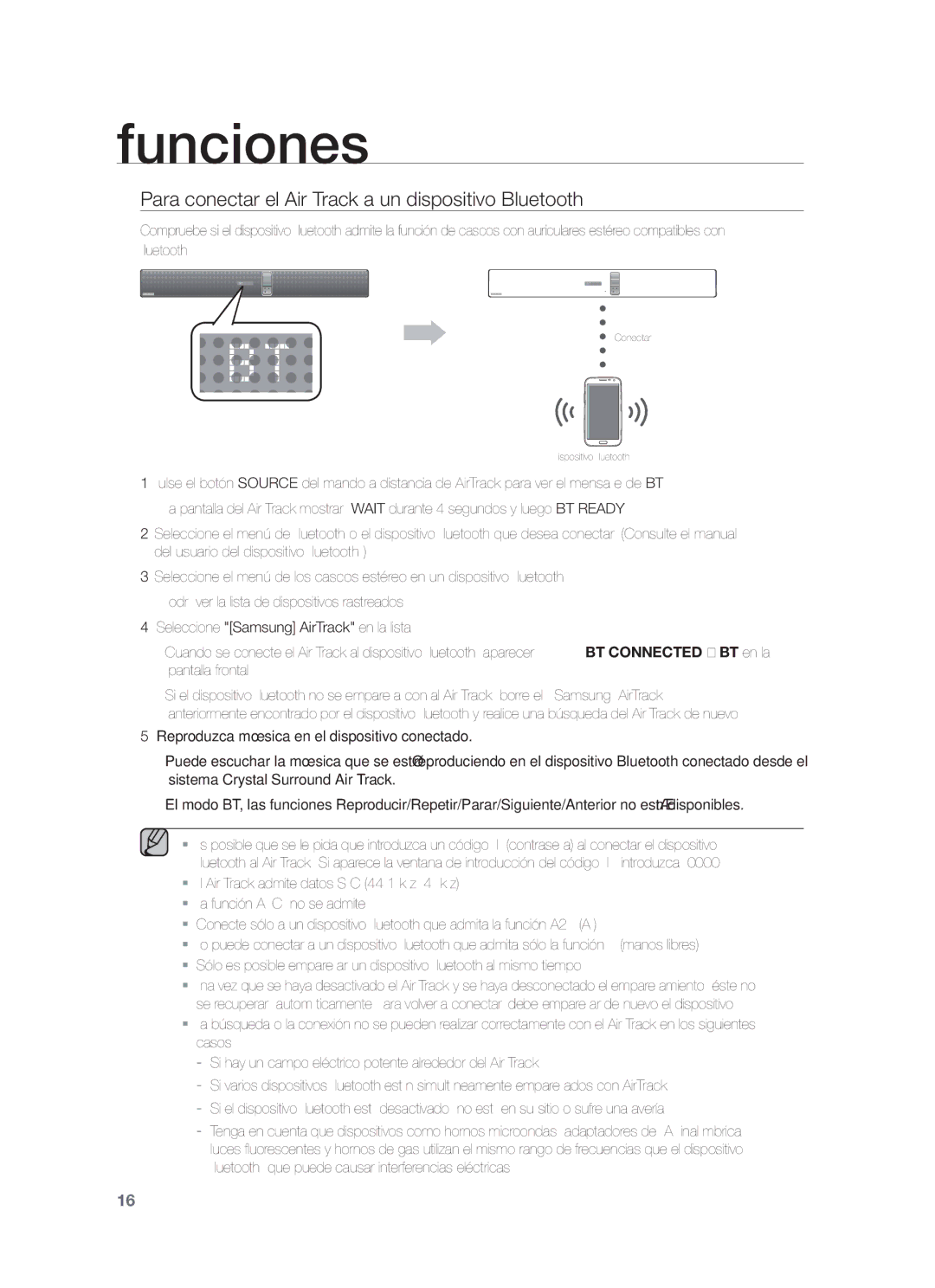 Samsung HW-F750/EN, HW-F750/ZF, HW-F751/ZF manual Para conectar el Air Track a un dispositivo Bluetooth 