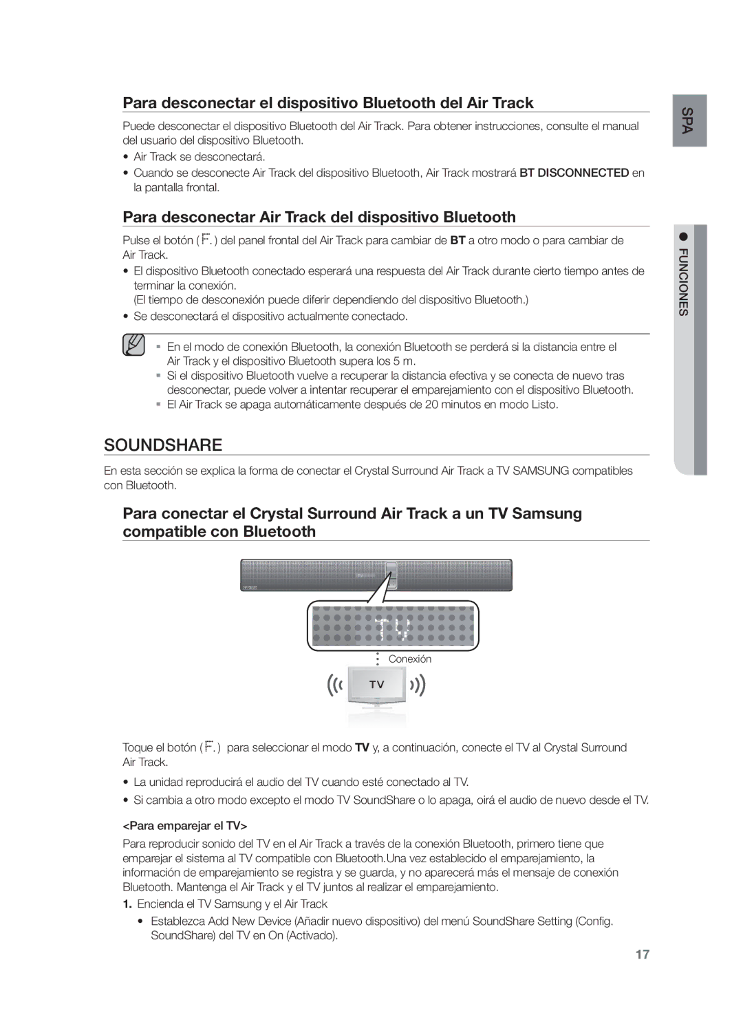 Samsung HW-F750/ZF, HW-F750/EN, HW-F751/ZF manual Para desconectar el dispositivo Bluetooth del Air Track 