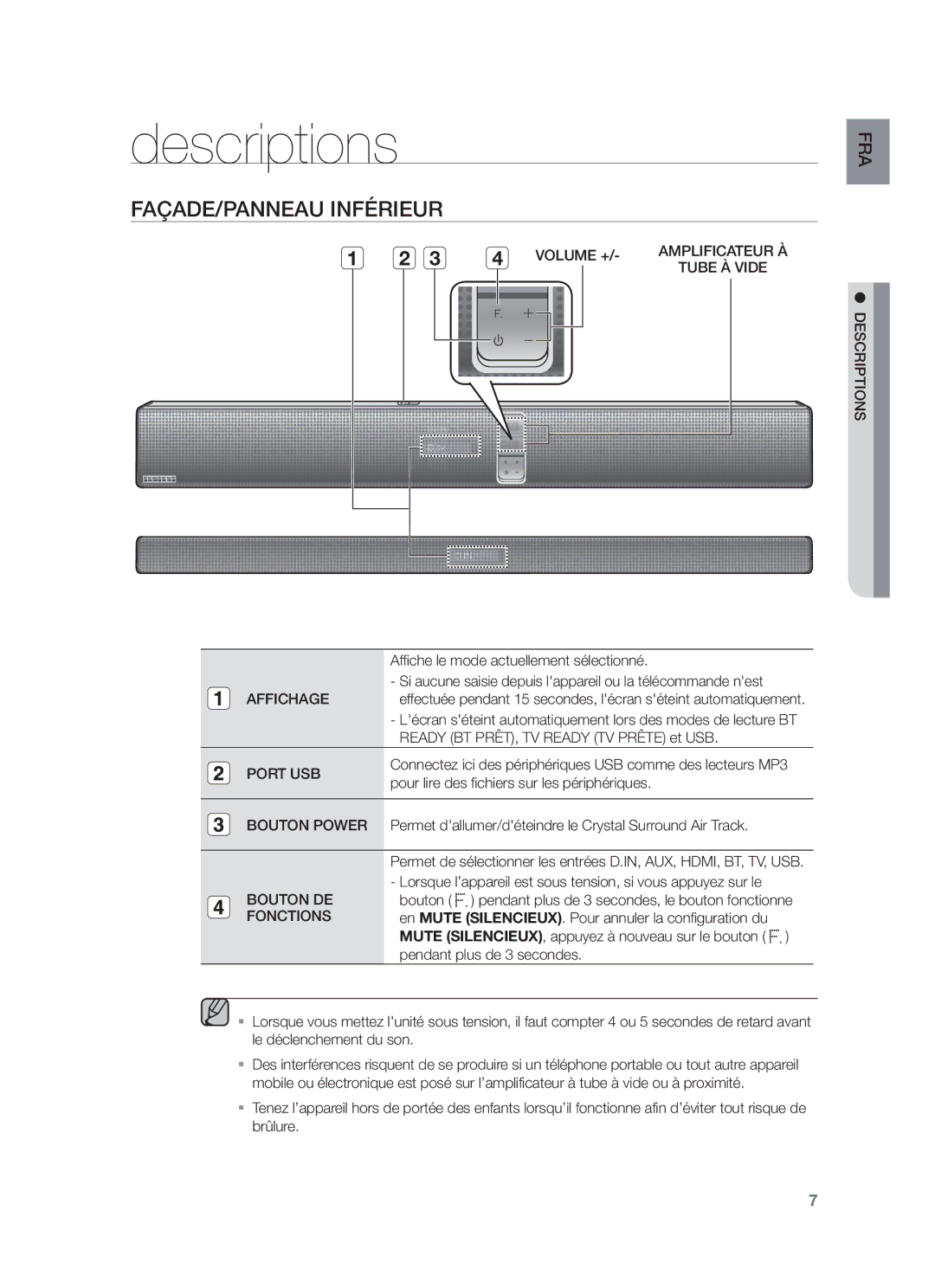 Samsung HW-F750/ZF, HW-F750/EN, HW-F751/ZF manual Descriptions, FAÇADE/PANNEAU Inférieur 