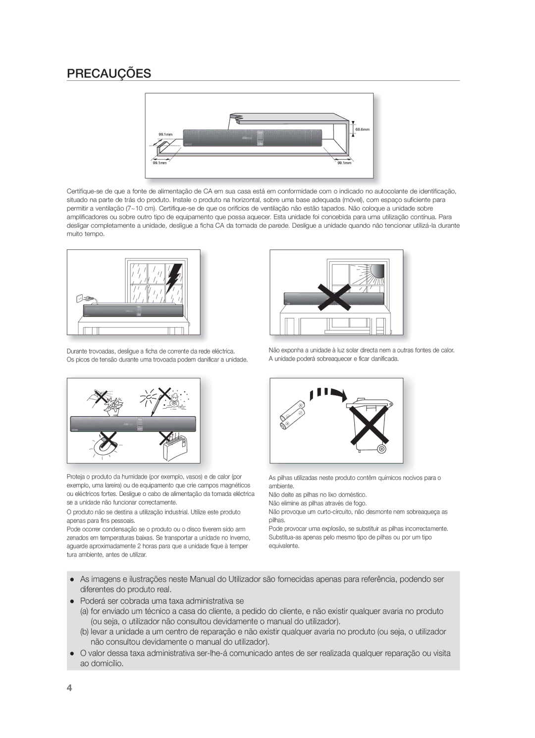 Samsung HW-F750/ZF, HW-F750/EN, HW-F751/ZF manual Precauções 