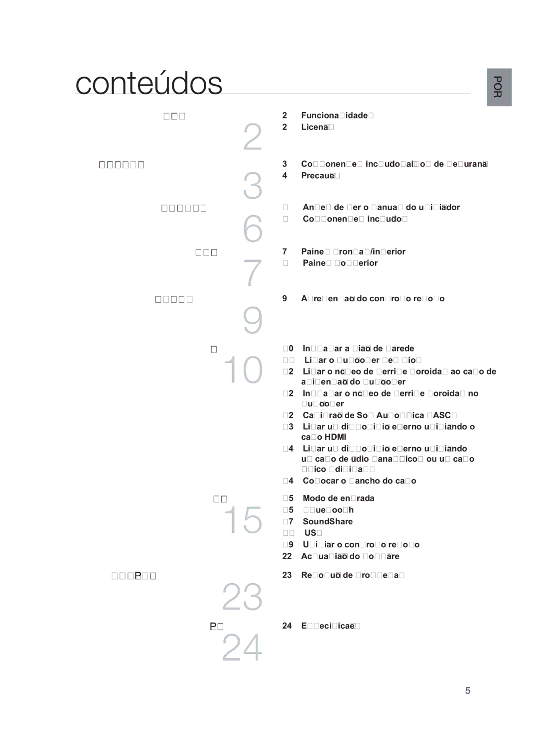 Samsung HW-F751/ZF, HW-F750/EN, HW-F750/ZF manual Conteúdos 