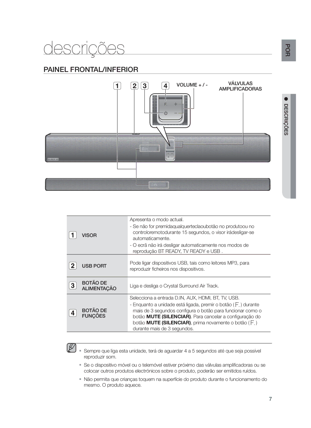 Samsung HW-F750/ZF, HW-F750/EN, HW-F751/ZF manual Descrições, Painel FRONTAL/INFERIOR 