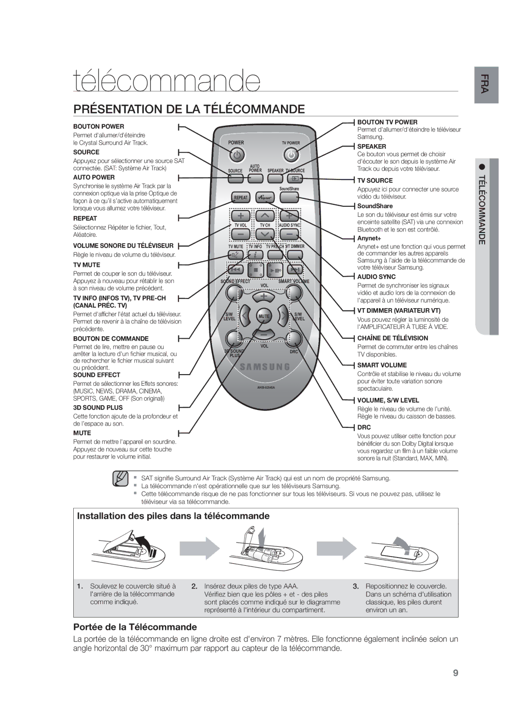 Samsung HW-F750/EN, HW-F750/ZF, HW-F751/ZF manual Présentation DE LA Télécommande 