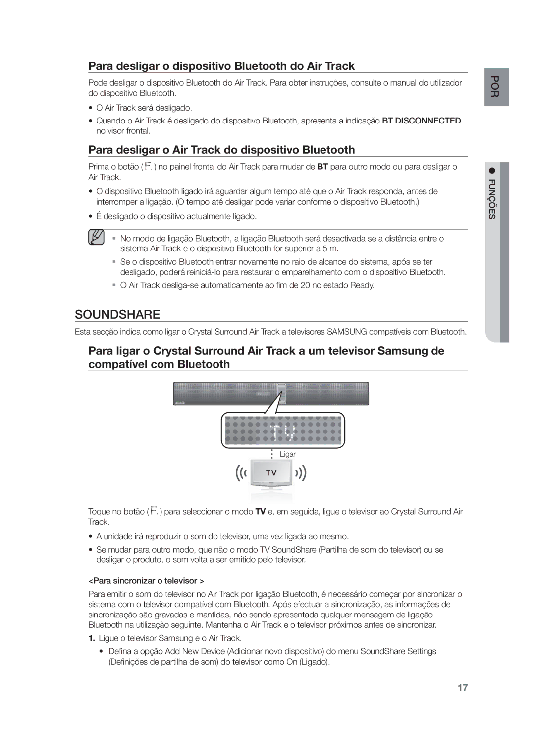 Samsung HW-F751/ZF Para desligar o dispositivo Bluetooth do Air Track, Para desligar o Air Track do dispositivo Bluetooth 