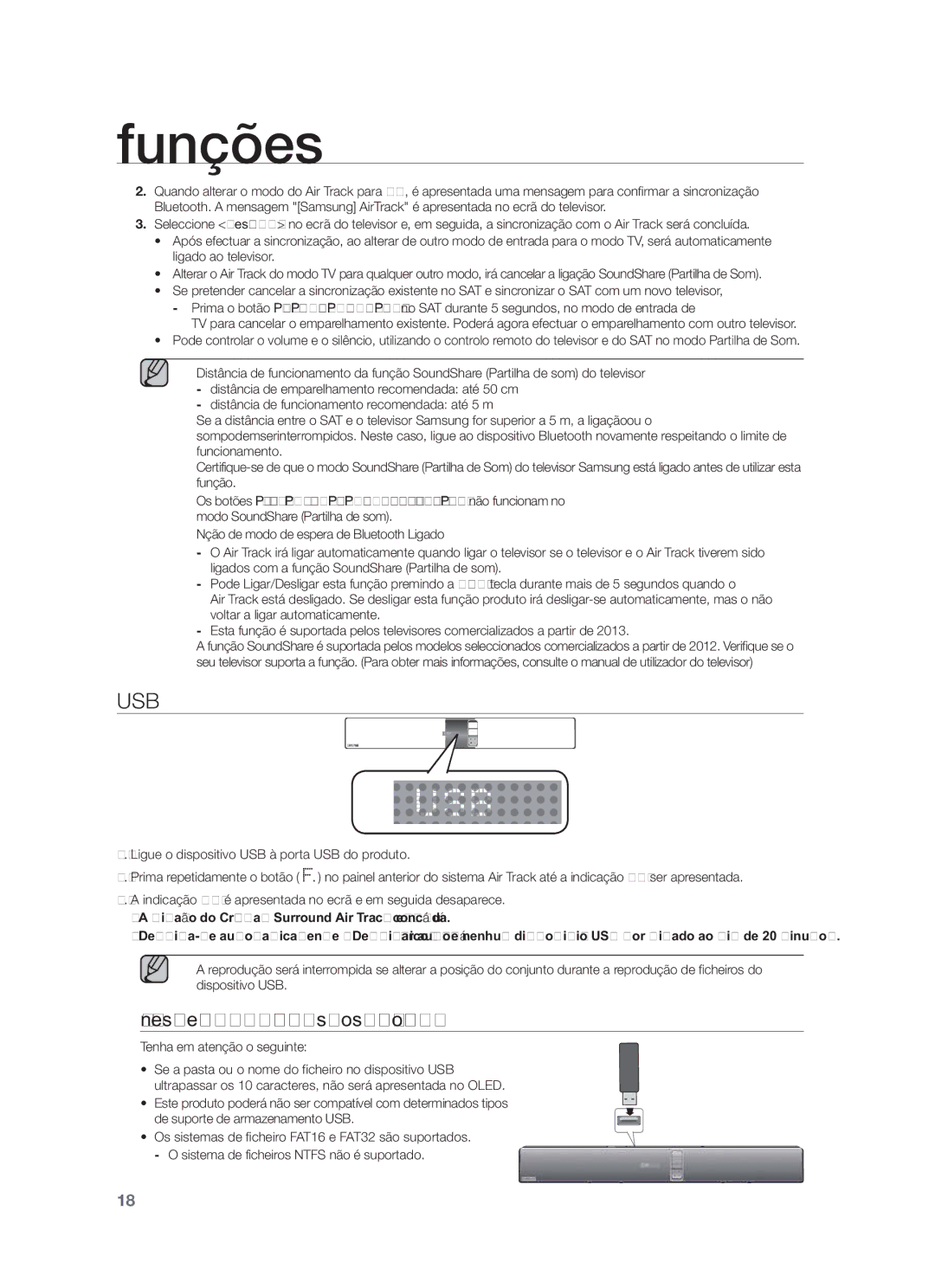 Samsung HW-F750/EN, HW-F750/ZF, HW-F751/ZF manual Antes de ligar um dispositivo USB, Tenha em atenção o seguinte 