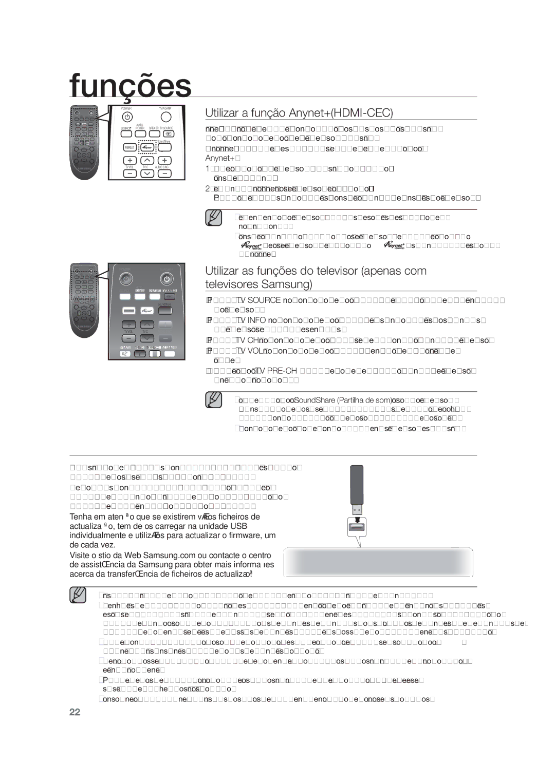 Samsung HW-F750/ZF, HW-F750/EN, HW-F751/ZF manual Actualização do Software, Utilizar a função Anynet+HDMI-CEC 