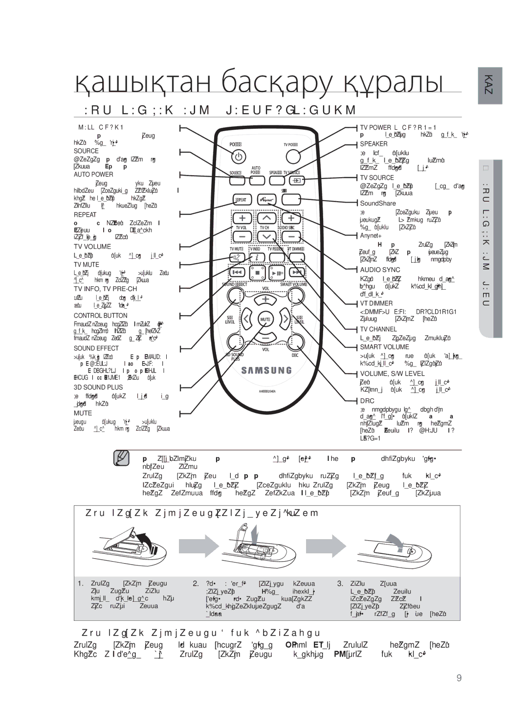 Samsung HW-F750/RU manual Қашықтан басқару құралы, ҚȺШЫҚɌȺɇ БȺɋҚȺɊУ ҚҰɊȺЛЫɆȿɇ ɌȺɇЫɋУ 