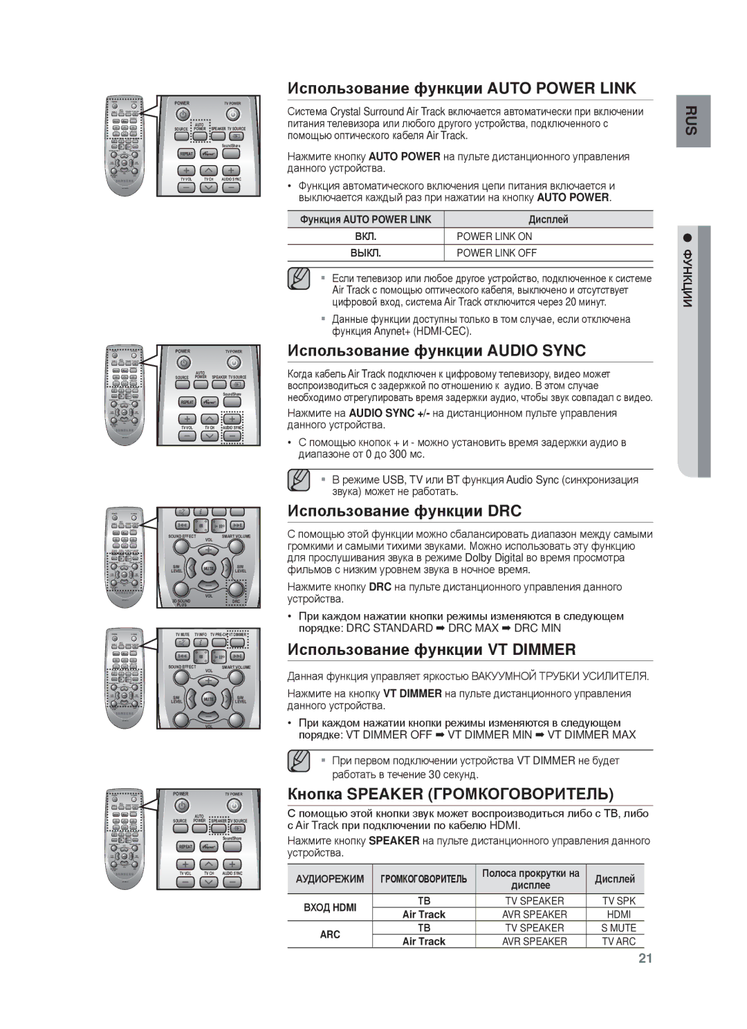 Samsung HW-F750/RU Иɫпɨльзɨвɚниɟ фɭнкции Auto Power Link, Иɫпɨльзɨвɚниɟ фɭнкции Audio Sync, Иɫпɨльзɨвɚниɟ фɭнкции DRC 
