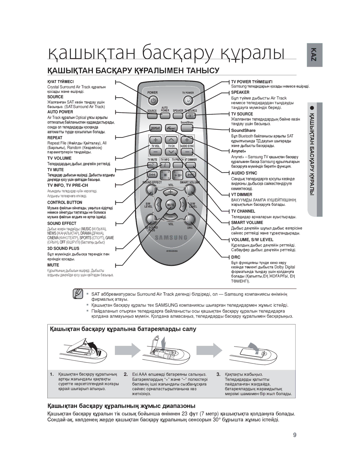 Samsung HW-F750/RU manual Қашықтан басқару құралы, ҚȺШЫҚɌȺɇ БȺɋҚȺɊУ ҚҰɊȺЛЫɆȿɇ ɌȺɇЫɋУ 