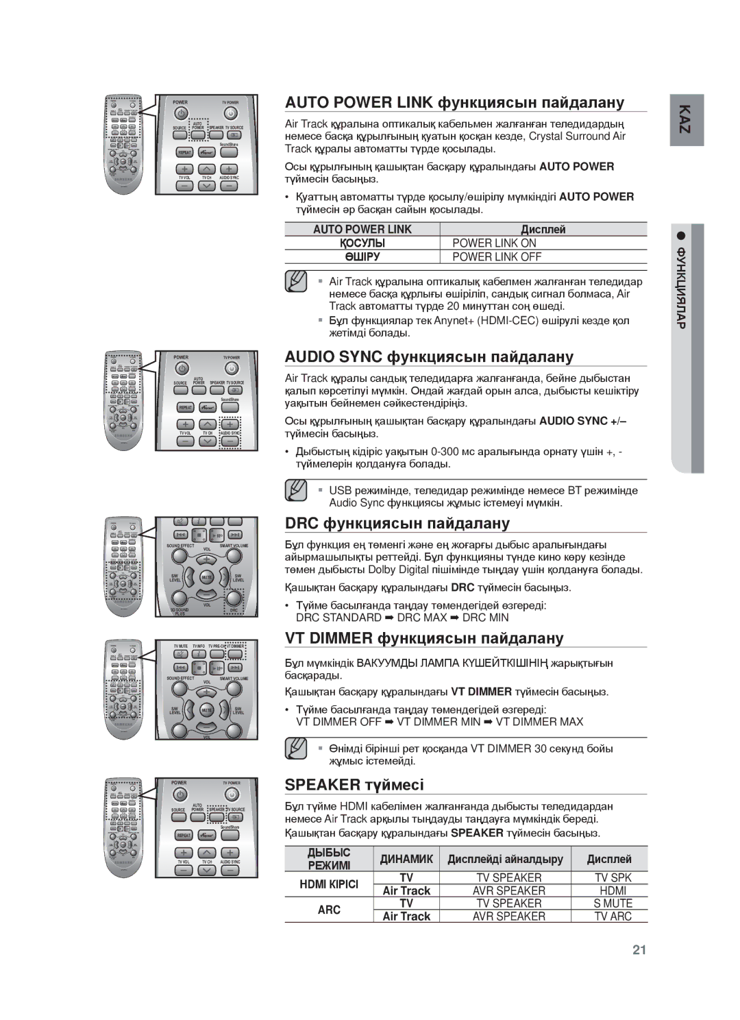 Samsung HW-F750/RU manual Auto Power Link фɭнкцияɫын пɚɣдɚлɚнɭ, Audio Sync фɭнкцияɫын пɚɣдɚлɚнɭ, DRC фɭнкцияɫын пɚɣдɚлɚнɭ 