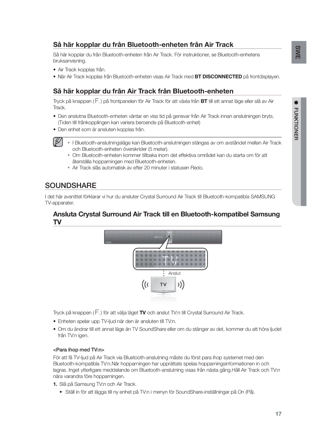 Samsung HW-F751/XE, HW-F750/XE manual Soundshare, Så här kopplar du från Bluetooth-enheten från Air Track 