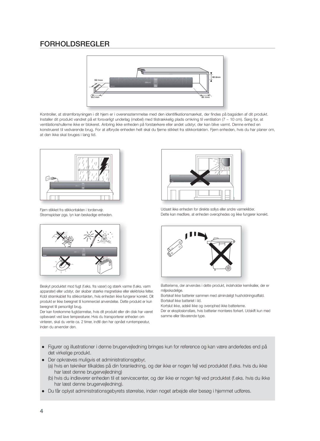 Samsung HW-F751/XE, HW-F750/XE manual Forholdsregler 