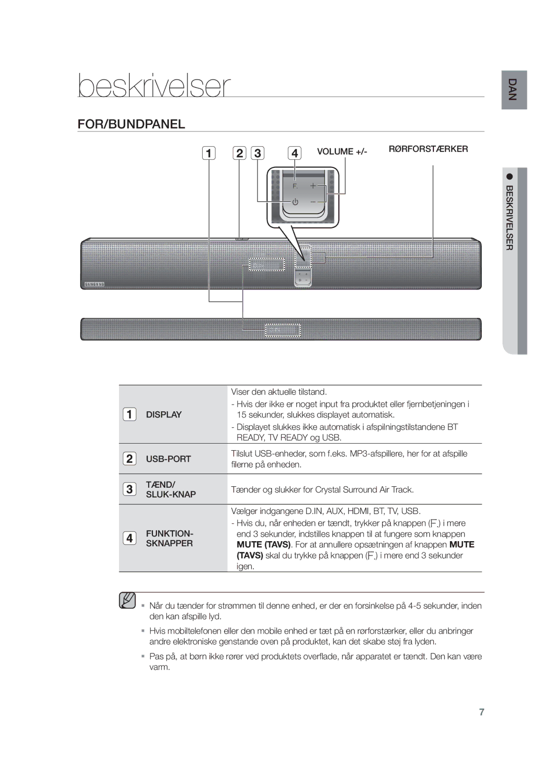 Samsung HW-F750/XE, HW-F751/XE manual Beskrivelser, For/Bundpanel 