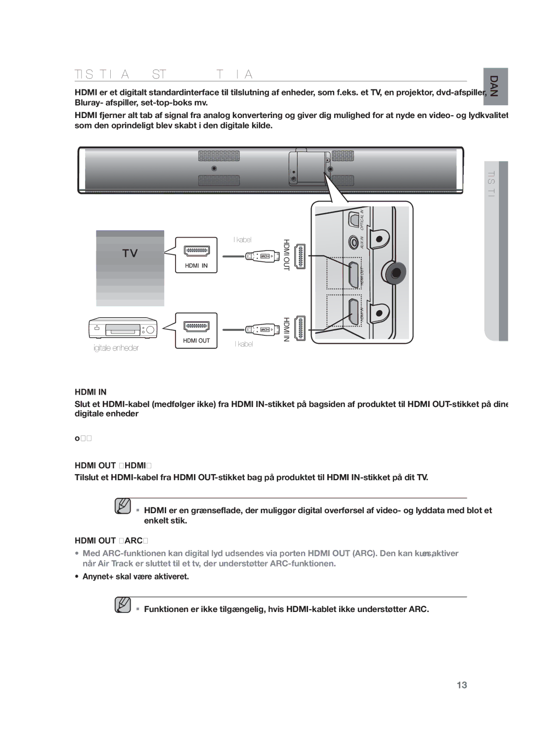 Samsung HW-F750/XE, HW-F751/XE manual Tilslutning AF EN Ekstern Enhed MED ET HDMI-KABEL, Digitale enheder 