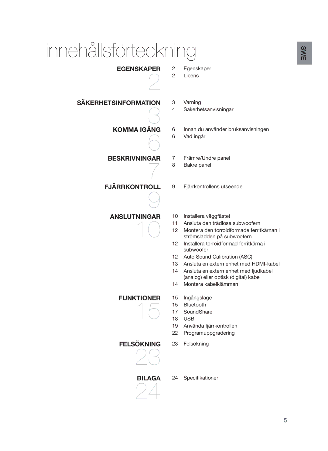 Samsung HW-F751/XE, HW-F750/XE manual Innehållsförteckning, Usb 