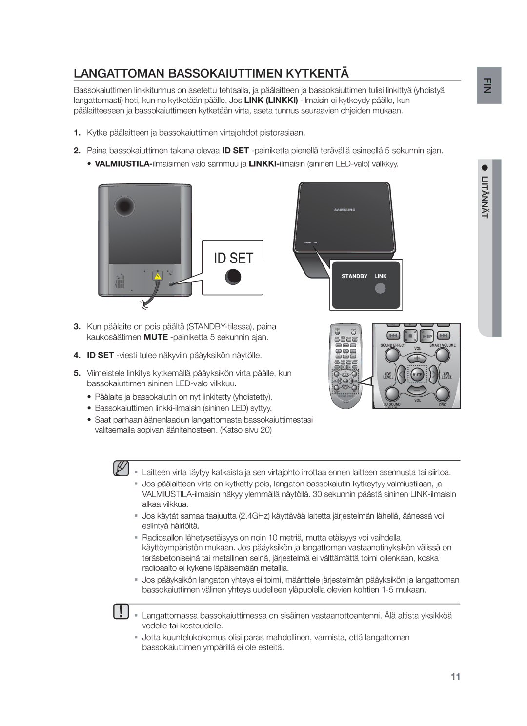 Samsung HW-F751/XE, HW-F750/XE manual Langattoman Bassokaiuttimen Kytkentä, Liitännät 