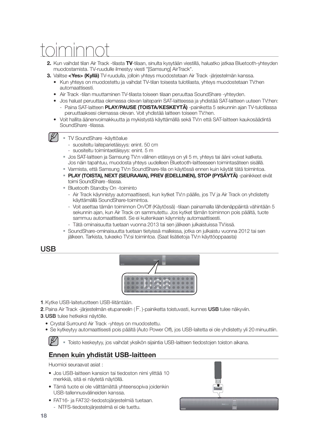 Samsung HW-F750/XE, HW-F751/XE manual Usb, Ennen kuin yhdistät USB-laitteen 