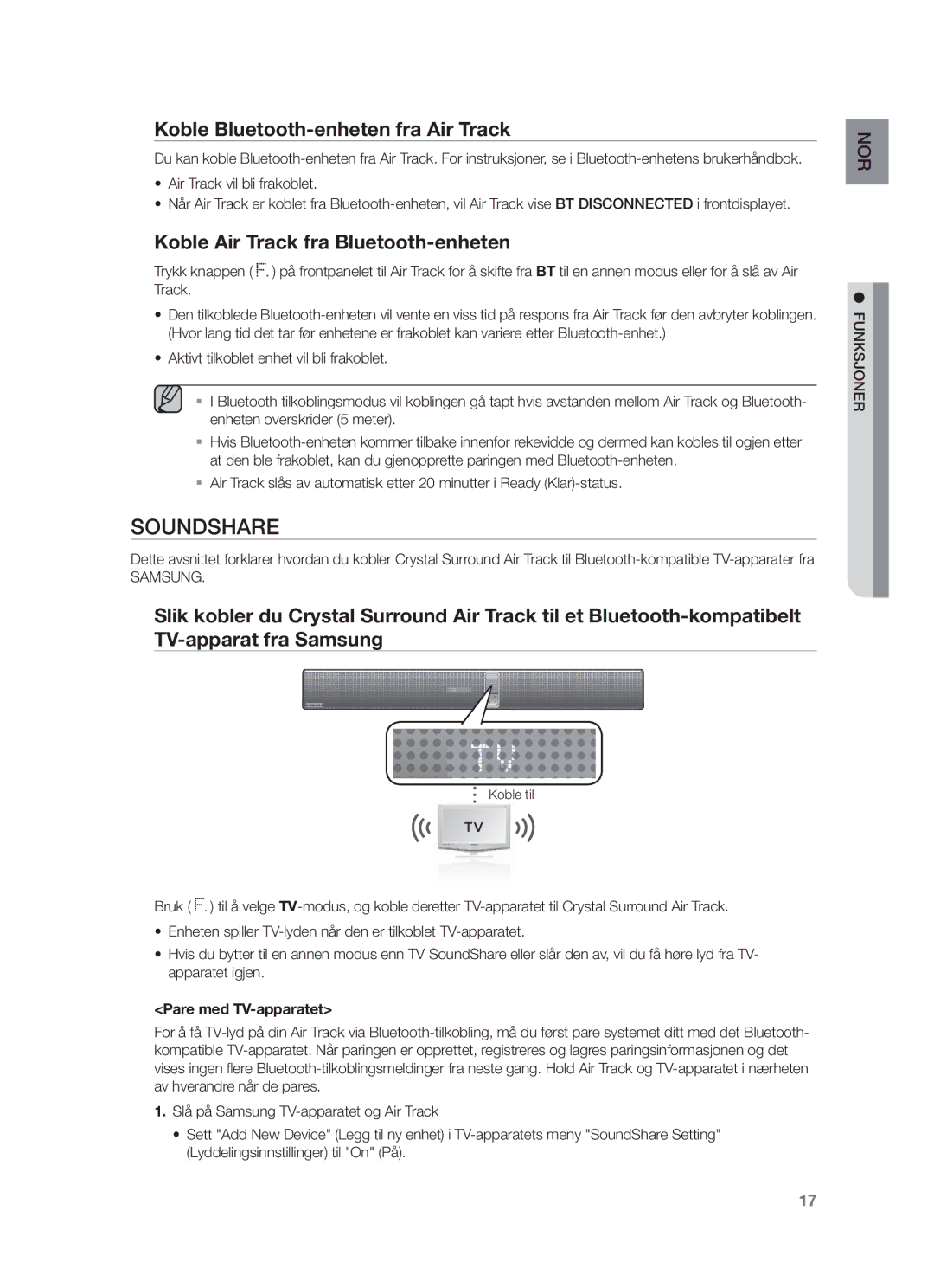 Samsung HW-F750/XE, HW-F751/XE manual Koble Bluetooth-enheten fra Air Track, Koble Air Track fra Bluetooth-enheten, Samsung 