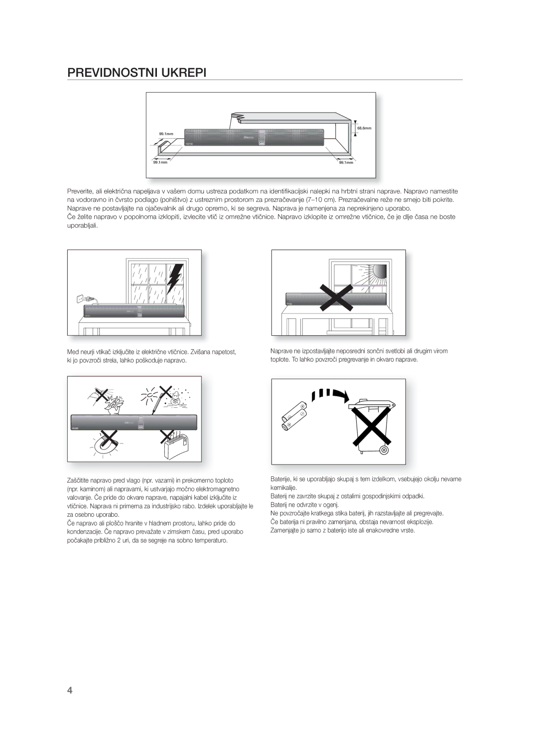 Samsung HW-F751/EN, HW-F750/EN, HW-F750/XE, HW-F751/XE manual Previdnostni Ukrepi 