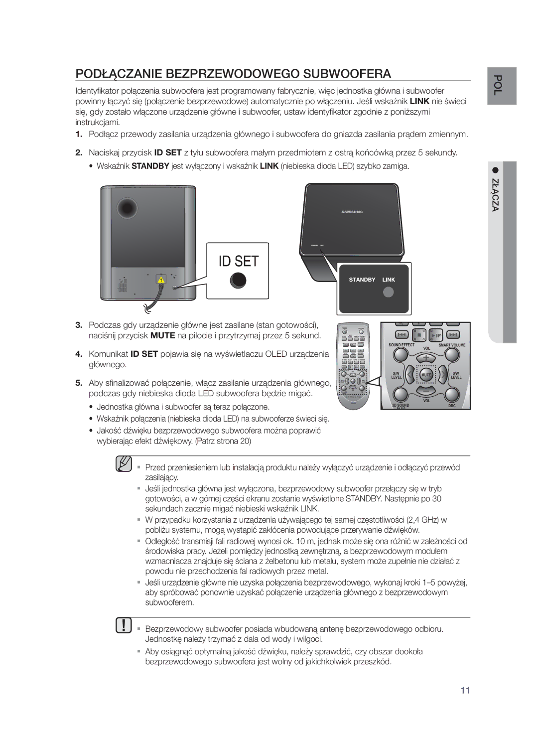 Samsung HW-F751/XE manual Podłączanie Bezprzewodowego Subwoofera, Złącza, Jednostka główna i subwoofer są teraz połączone 