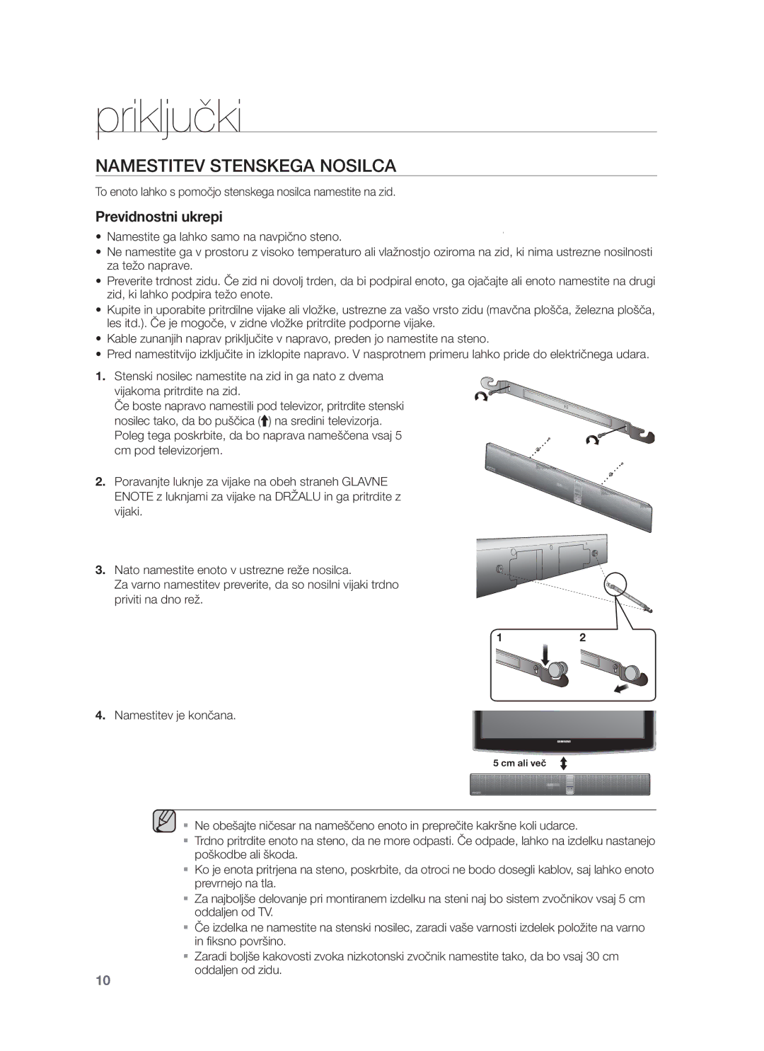 Samsung HW-F750/XE Priključki, Namestitev Stenskega Nosilca, To enoto lahko s pomočjo stenskega nosilca namestite na zid 