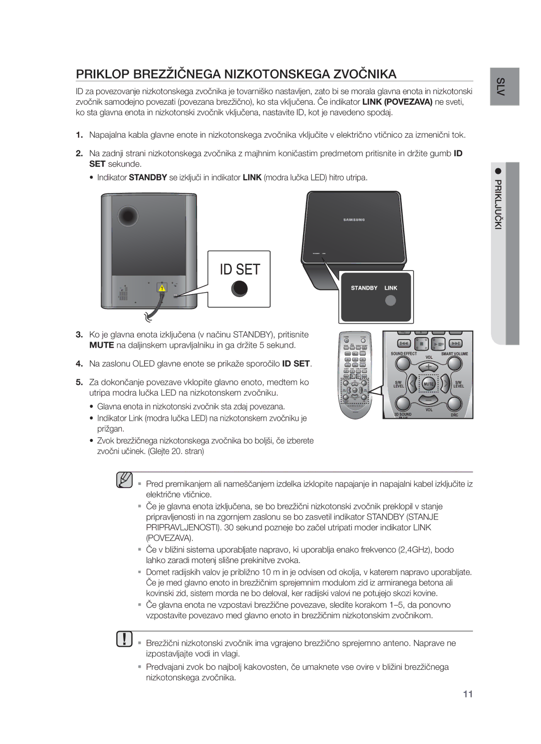 Samsung HW-F751/XE, HW-F751/EN, HW-F750/EN, HW-F750/XE manual Priklop Brezžičnega Nizkotonskega Zvočnika, Priključki 