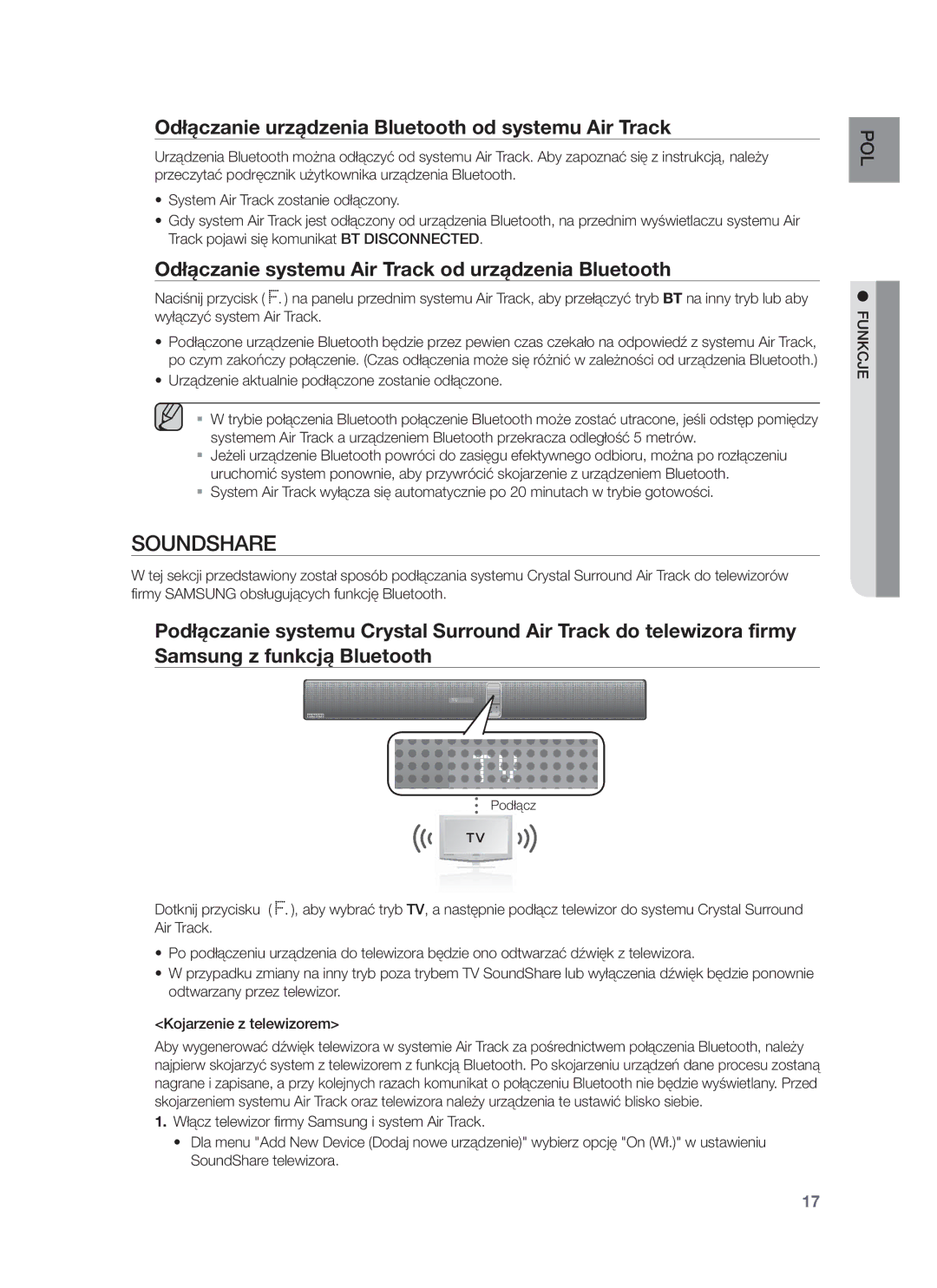 Samsung HW-F750/EN, HW-F751/EN, HW-F750/XE, HW-F751/XE manual Soundshare, Odłączanie urządzenia Bluetooth od systemu Air Track 