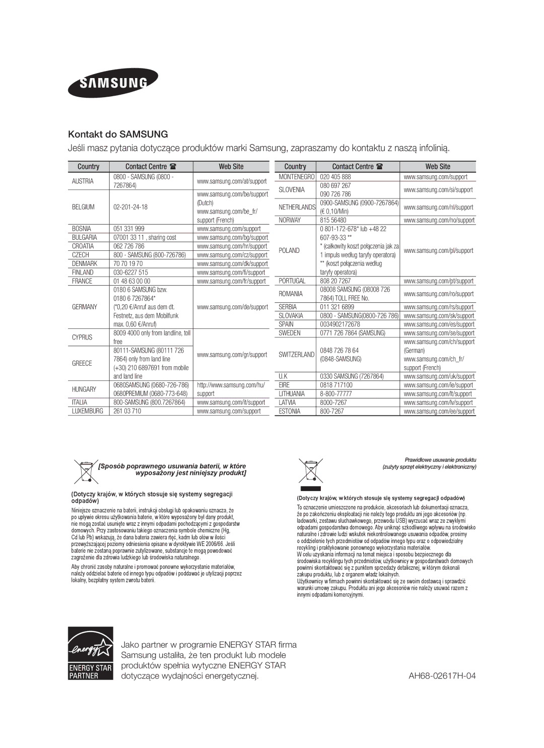 Samsung HW-F750/EN, HW-F751/EN, HW-F750/XE, HW-F751/XE manual AH68-02617H-04 