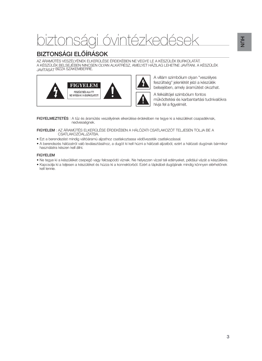 Samsung HW-F751/EN, HW-F750/EN, HW-F750/XE, HW-F751/XE manual Biztonsági óvintézkedések, Biztonsági Előírások 