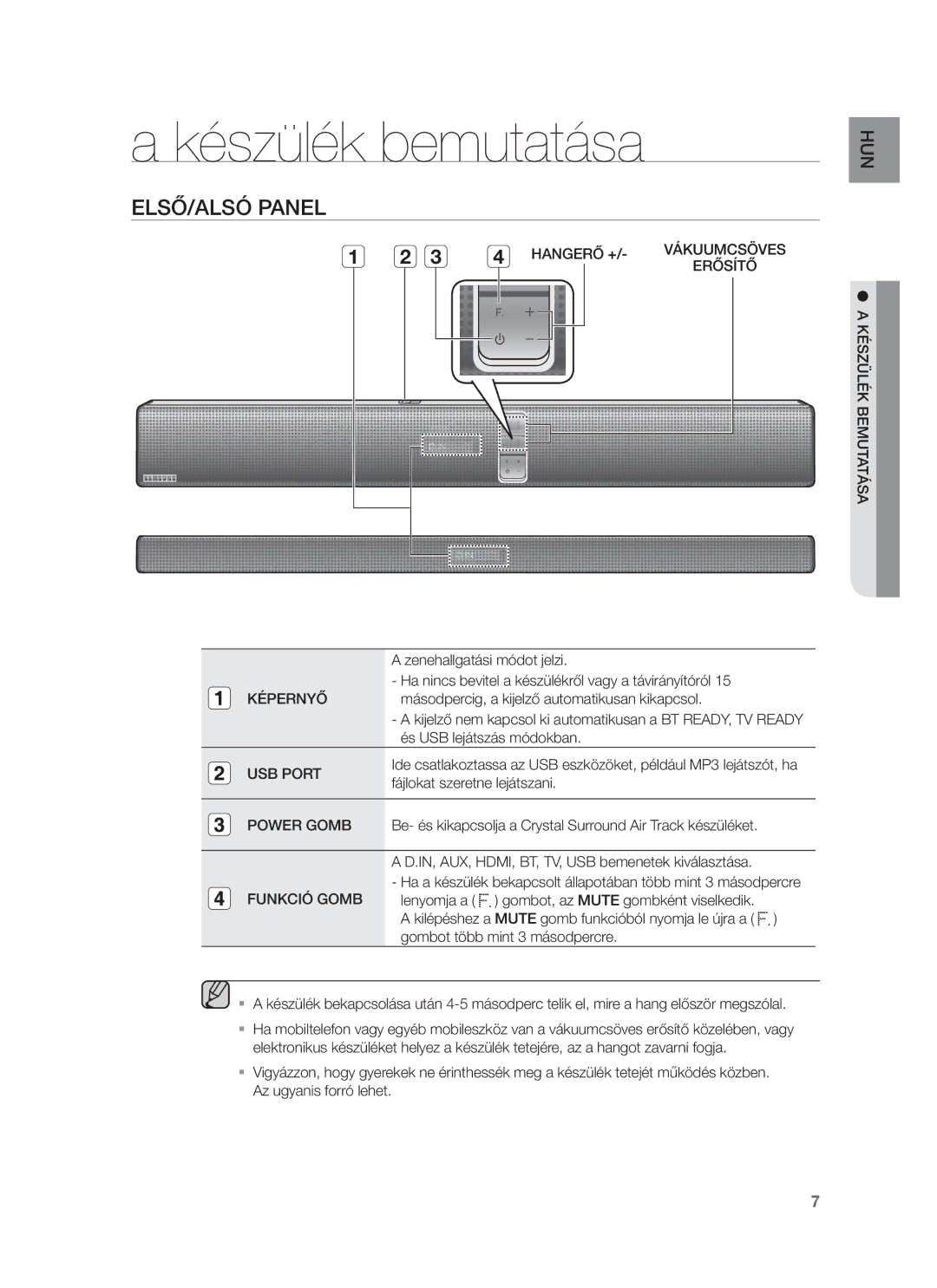 Samsung HW-F751/EN, HW-F750/EN, HW-F750/XE, HW-F751/XE manual Készülék bemutatása, ELSŐ/ALSÓ Panel 