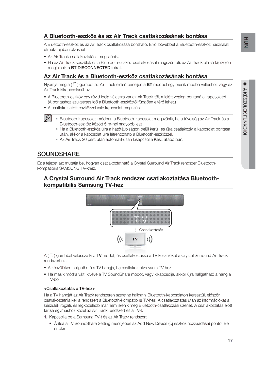 Samsung HW-F750/XE, HW-F751/EN, HW-F750/EN, HW-F751/XE manual Bluetooth-eszköz és az Air Track csatlakozásának bontása 