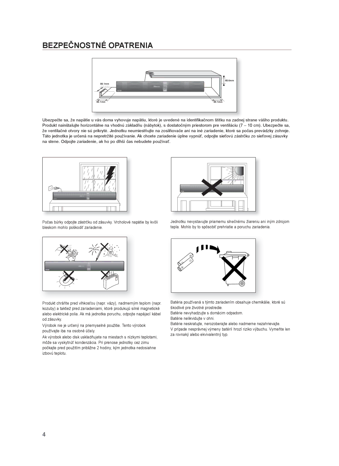 Samsung HW-F750/XE, HW-F751/EN, HW-F750/EN, HW-F751/XE manual Bezpečnostné Opatrenia 