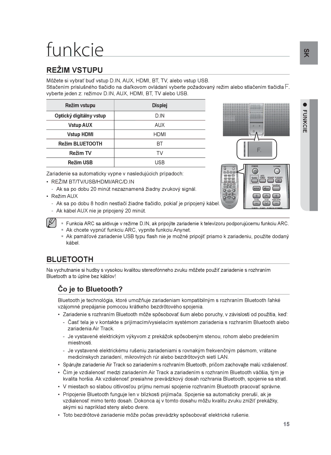 Samsung HW-F750/EN, HW-F751/EN, HW-F750/XE, HW-F751/XE manual Funkcie, Režim Vstupu, Čo je to Bluetooth? 