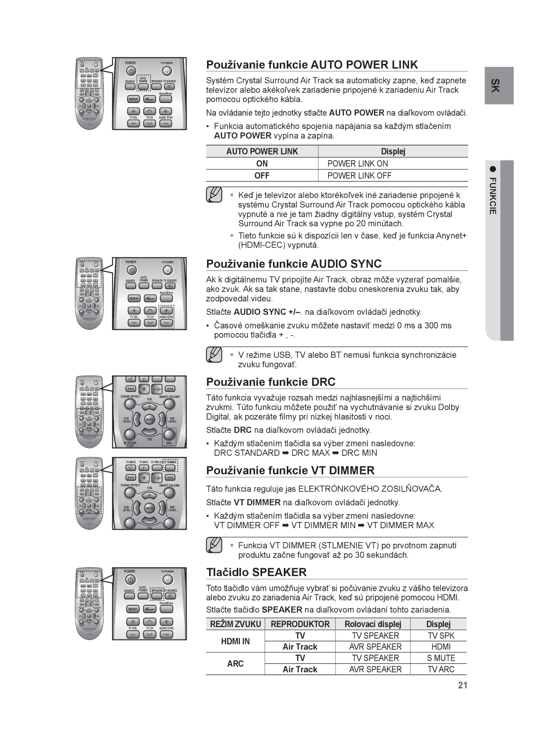 Samsung HW-F751/XE, HW-F751/EN Používanie funkcie Auto Power Link, Používanie funkcie Audio Sync, Používanie funkcie DRC 