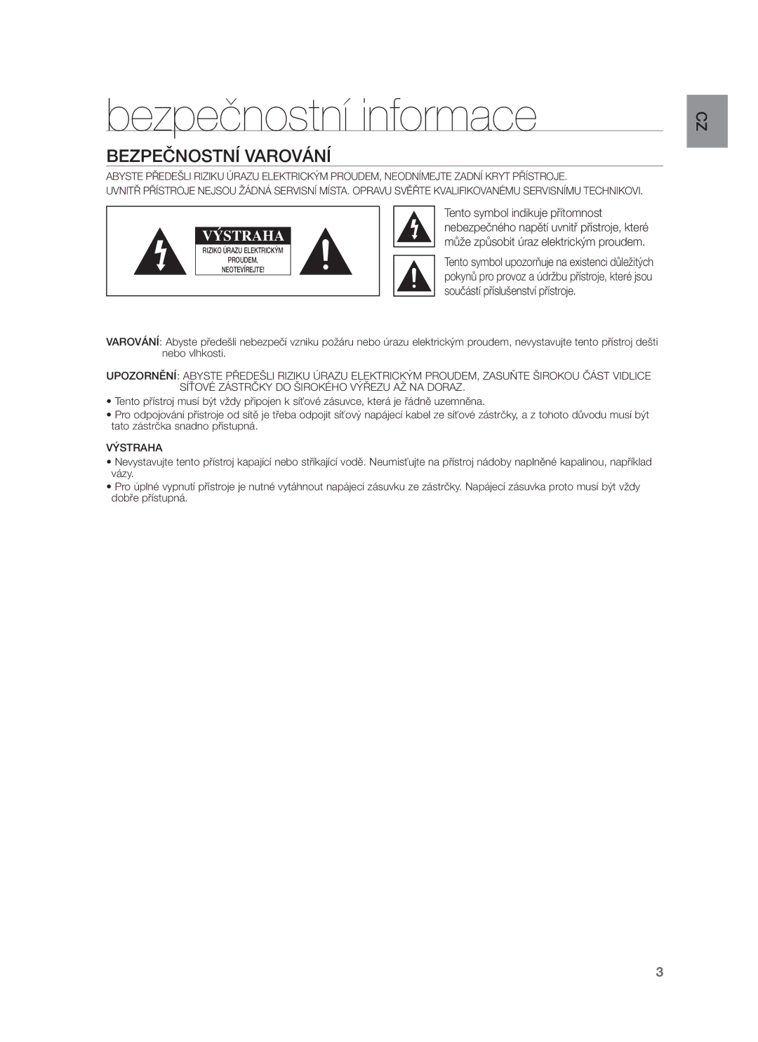 Samsung HW-F750/XE, HW-F751/EN, HW-F750/EN Bezpečnostní informace, Bezpečnostní Varování, Tento symbol indikuje přítomnost 