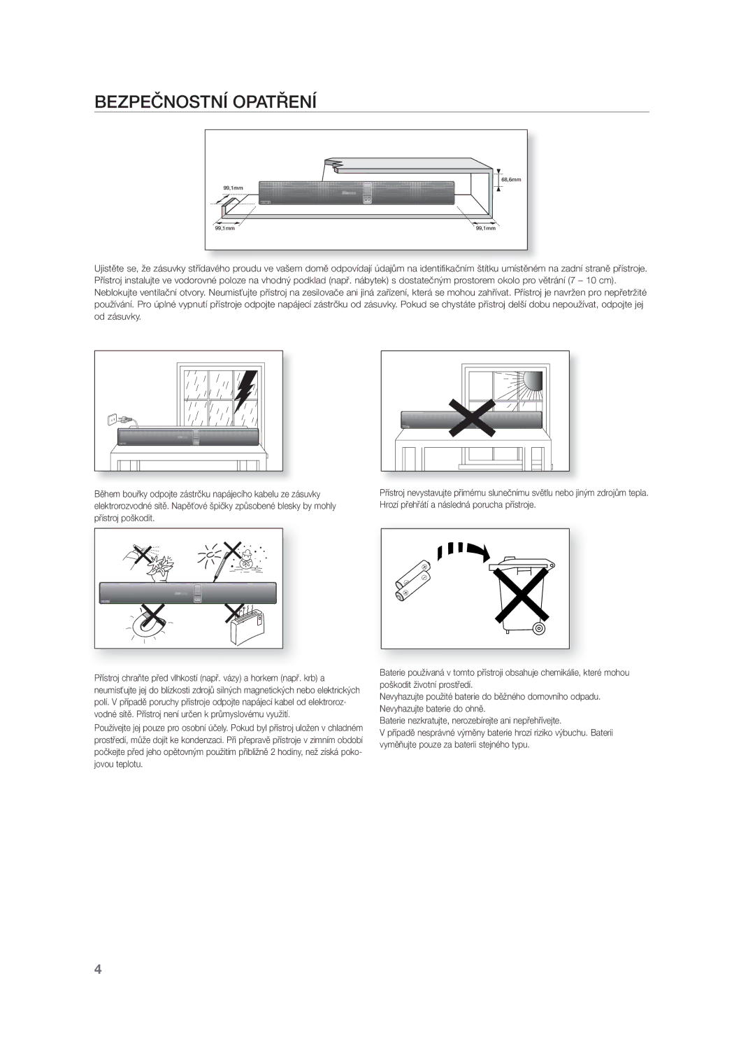 Samsung HW-F751/XE, HW-F751/EN, HW-F750/EN, HW-F750/XE manual Bezpečnostní Opatření 