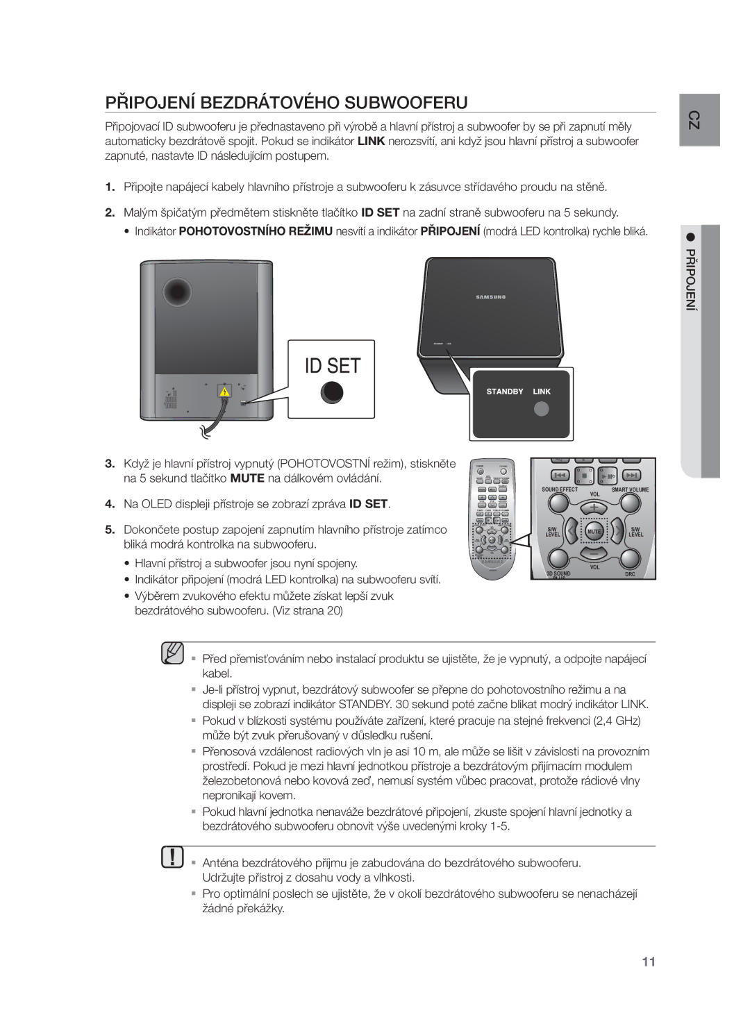 Samsung HW-F750/XE, HW-F751/EN, HW-F750/EN, HW-F751/XE manual Připojení Bezdrátového Subwooferu 