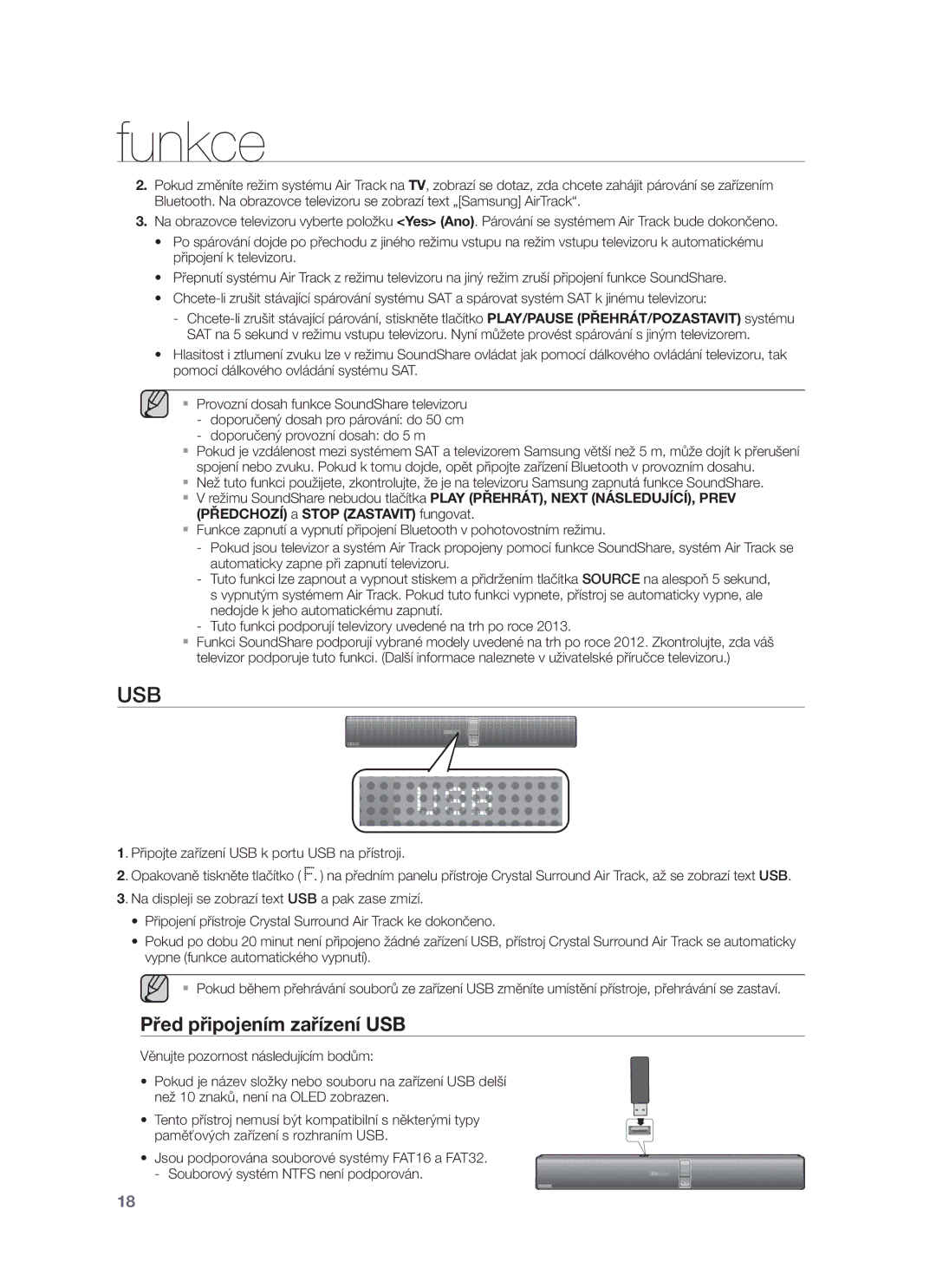 Samsung HW-F750/EN, HW-F751/EN, HW-F750/XE, HW-F751/XE manual Usb, Před připojením zařízení USB 