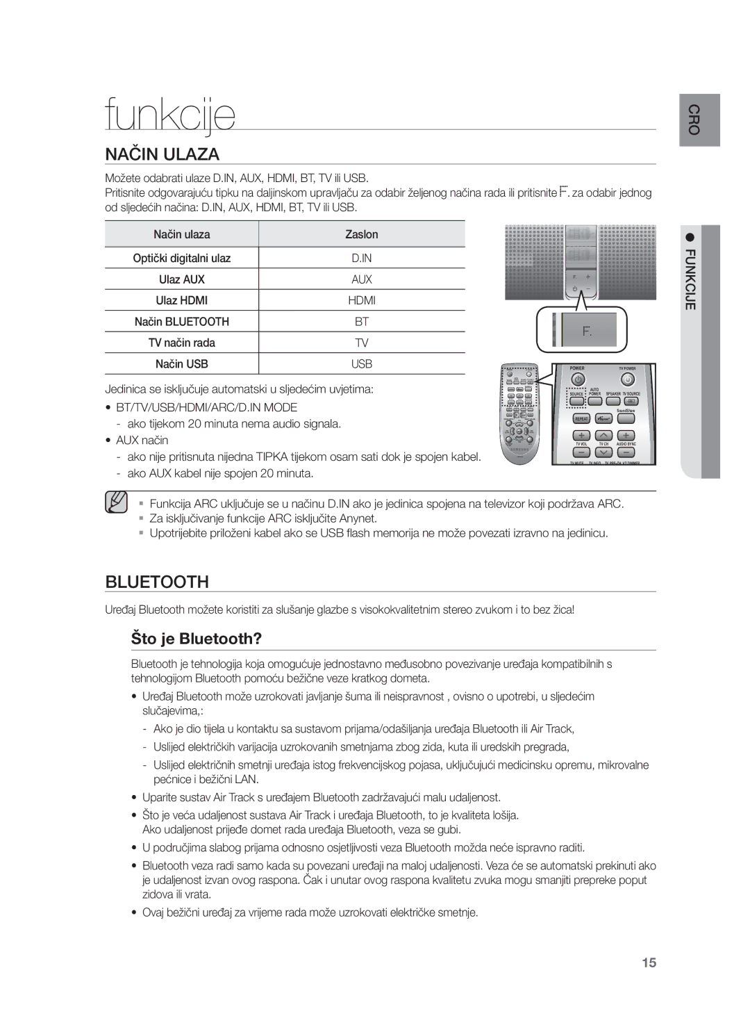 Samsung HW-F750/EN Način Ulaza, Što je Bluetooth?, Način ulaza Zaslon, Ako tijekom 20 minuta nema audio signala AUX način 