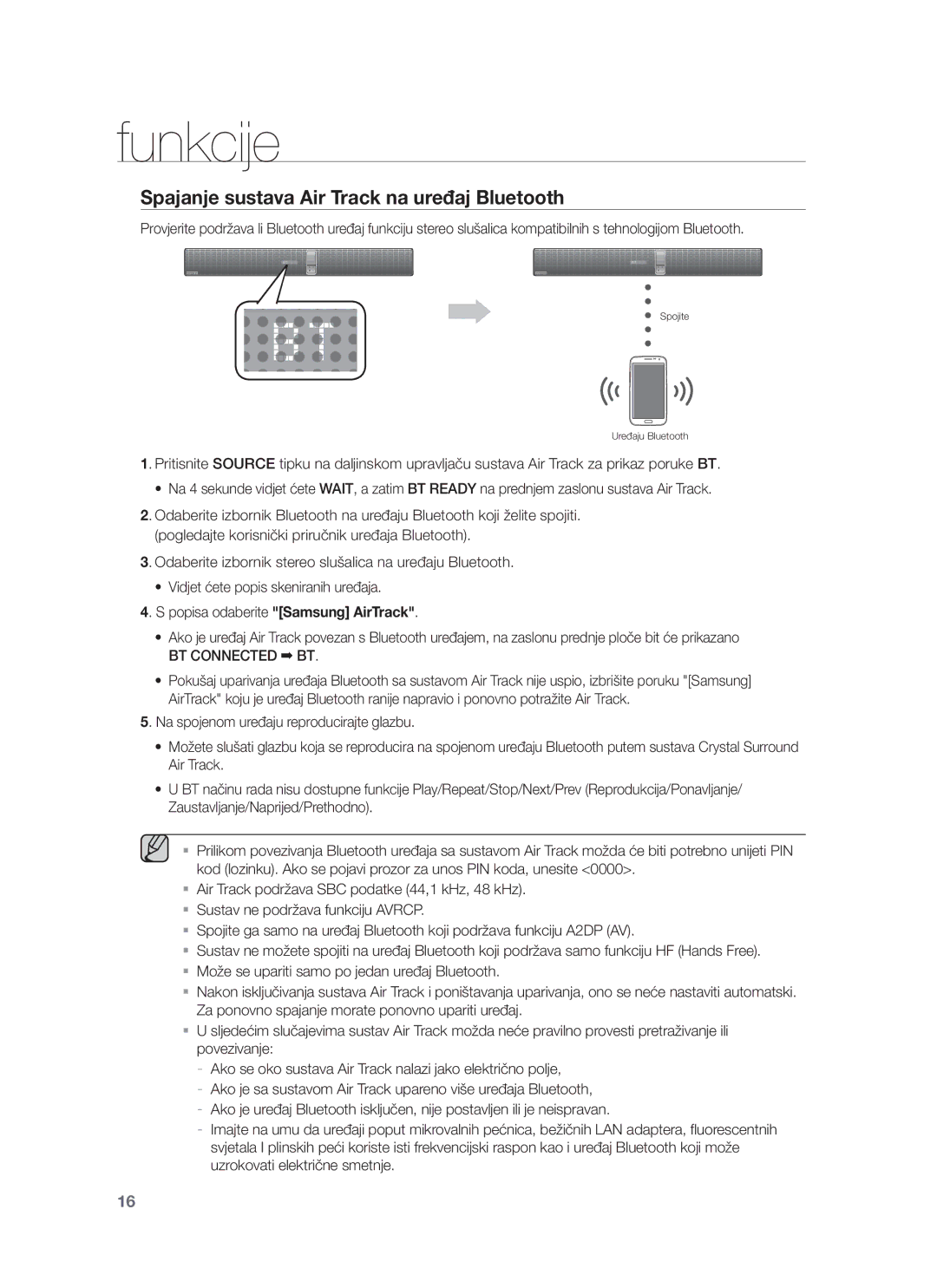 Samsung HW-F751/EN, HW-F750/EN manual Spajanje sustava Air Track na uređaj Bluetooth, BT Connected BT 