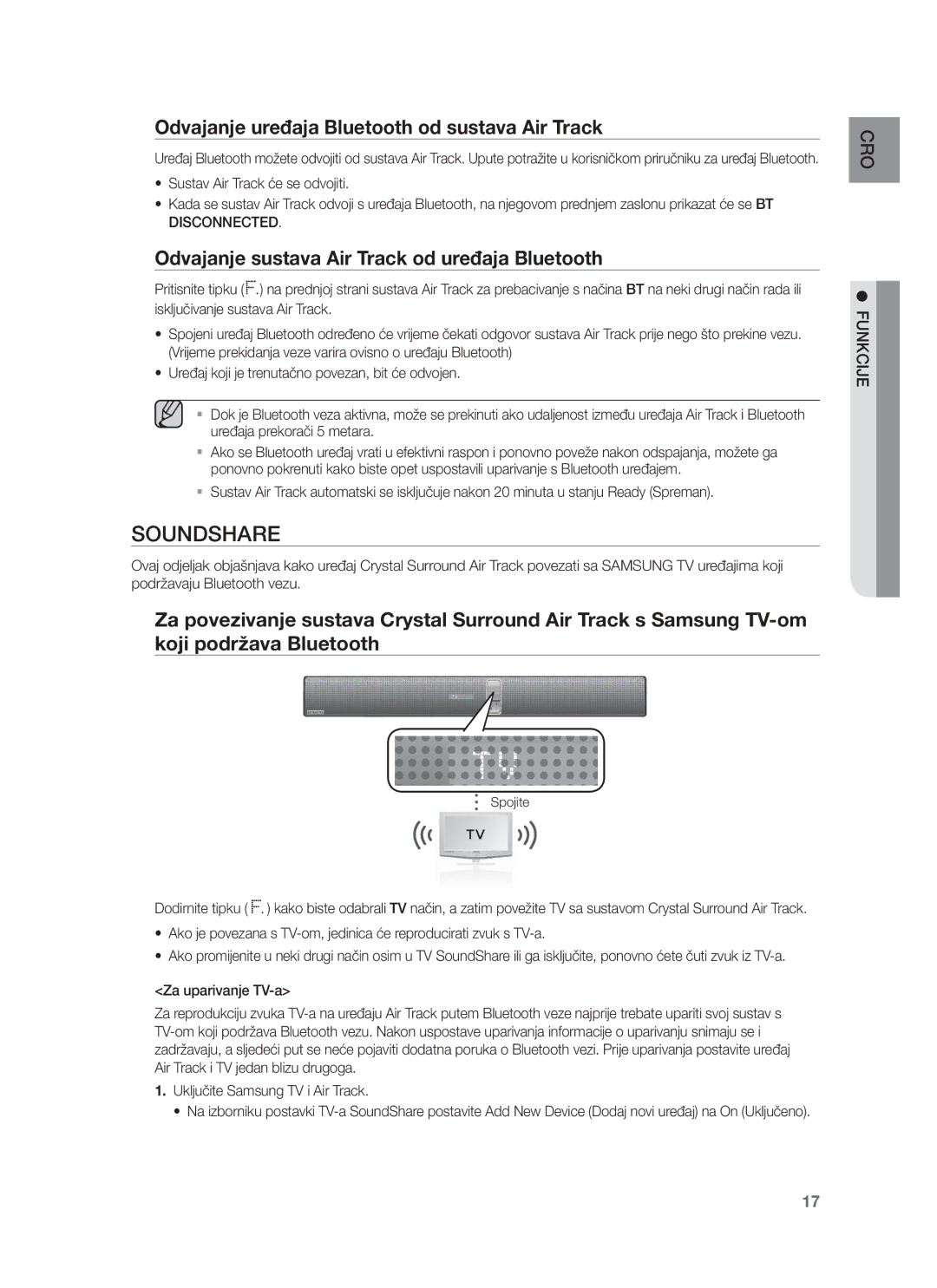 Samsung HW-F750/EN Odvajanje uređaja Bluetooth od sustava Air Track, Odvajanje sustava Air Track od uređaja Bluetooth 